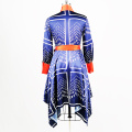 Newest Design Spring Printed Long Sleeve Dress Vertical Collar Dresses With Bandage For Women